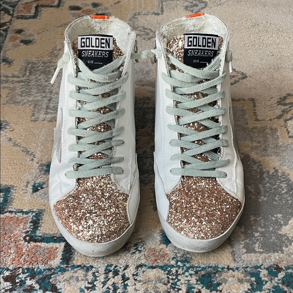 Golden White and Glitter Sneakers